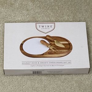 Gourmet Wood & Ceramic Cheese Board Gift Set NIB